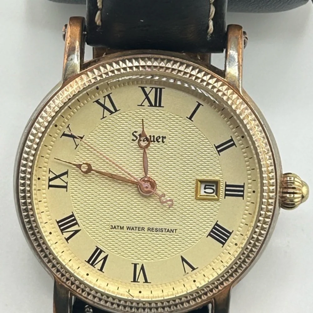 Stauer Buttonwood 42mm High Polished Rose Gold Fused Stainless Steel Watch 546